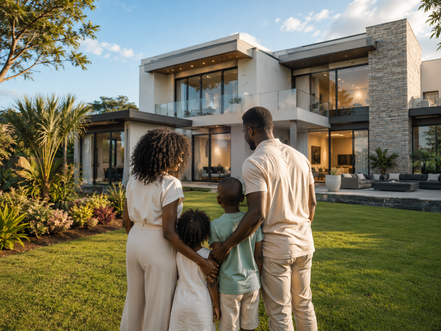 African family admiring a premium modern home